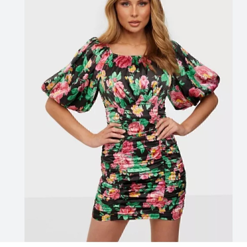 For Love & Lemons Jolie Dress Mini Ruched Floral NWT S